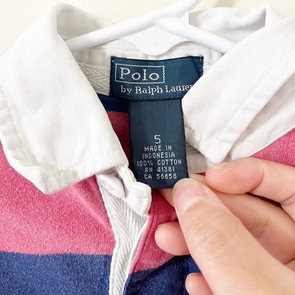 Polo by Ralph Lauren Vintage Pink Blue Colorblock Rugby Long Sleeve Shirt Size 5 - Picture 7 of 7
